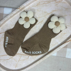 Baby Flower Grip Socks | Tan