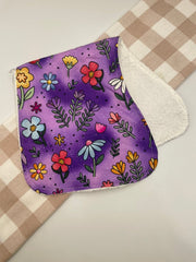 Large Baby Burp Cloth | Purple Flowers