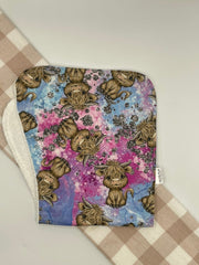 Large Baby Burp Cloth | Highland cows purple