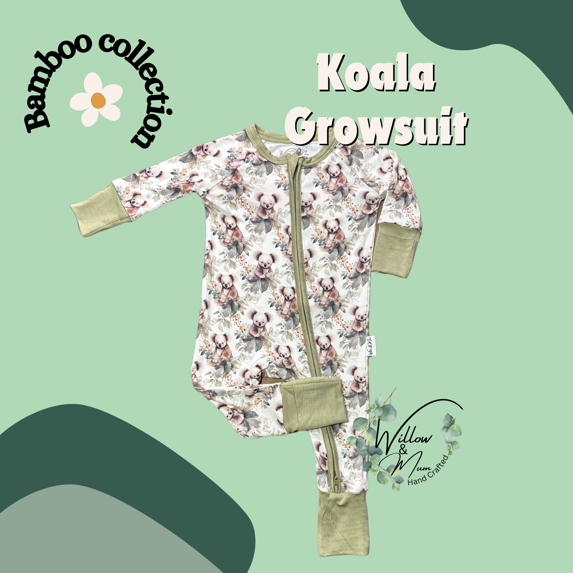 Leafy Koalas Organic Bamboo  Growsuit