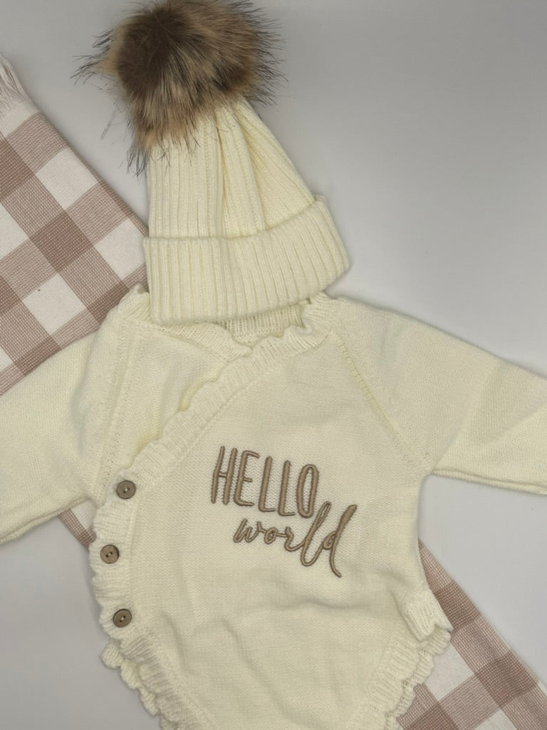 Hello World Frill Romper | Cream