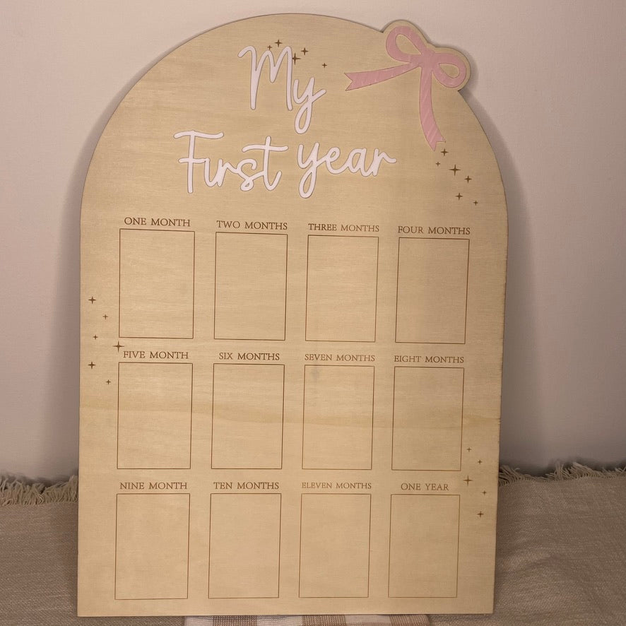 My First Year Wooden Milestone Photo Frame |Pink Bow