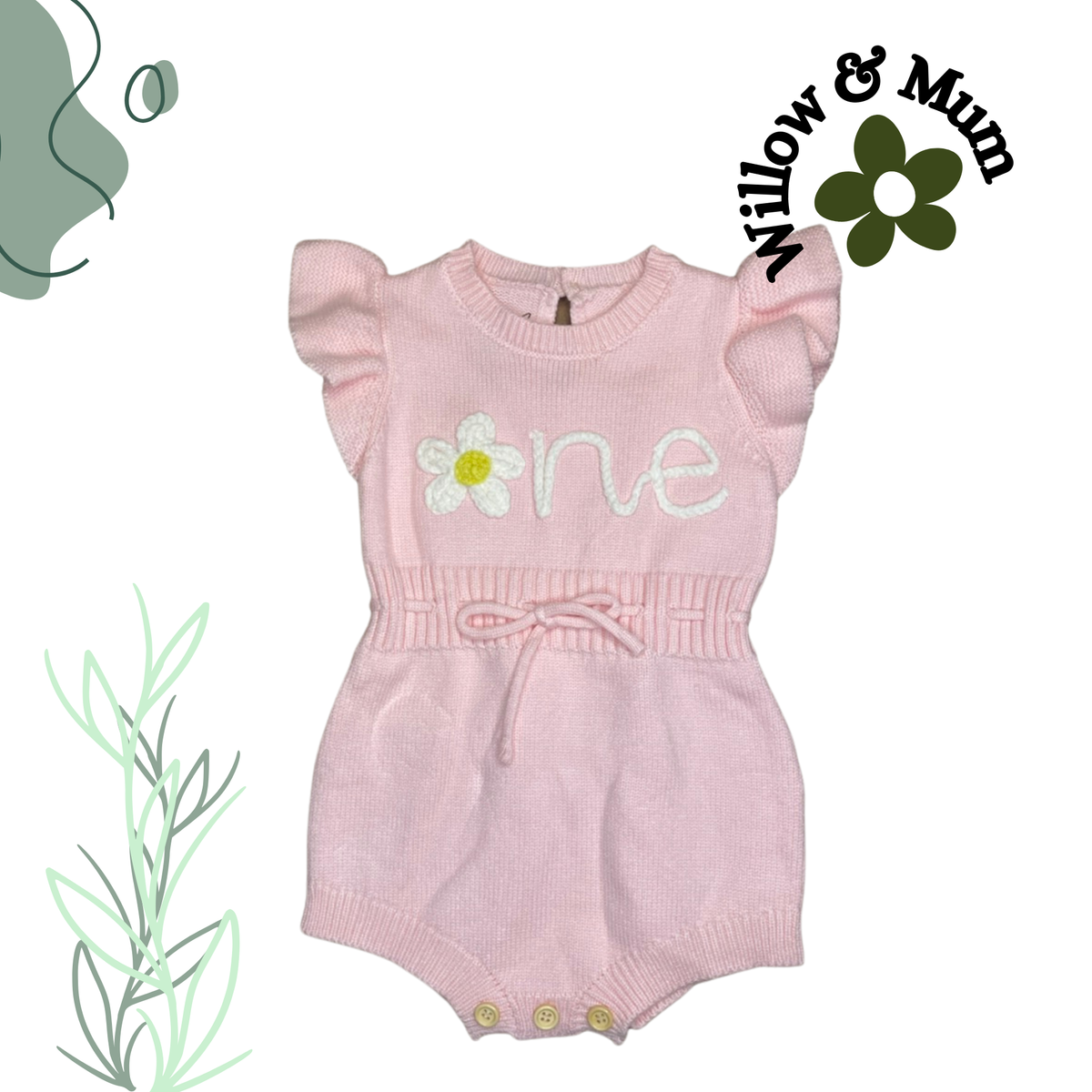 "One" Romper Baby Pink