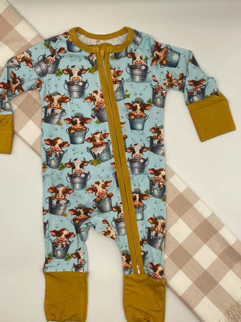 Organic Bamboo Growsuit | Cows in Bath