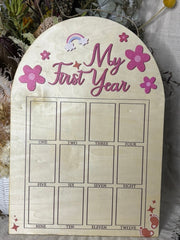 My First Year Wooden Milestone Photo Frame |Pink