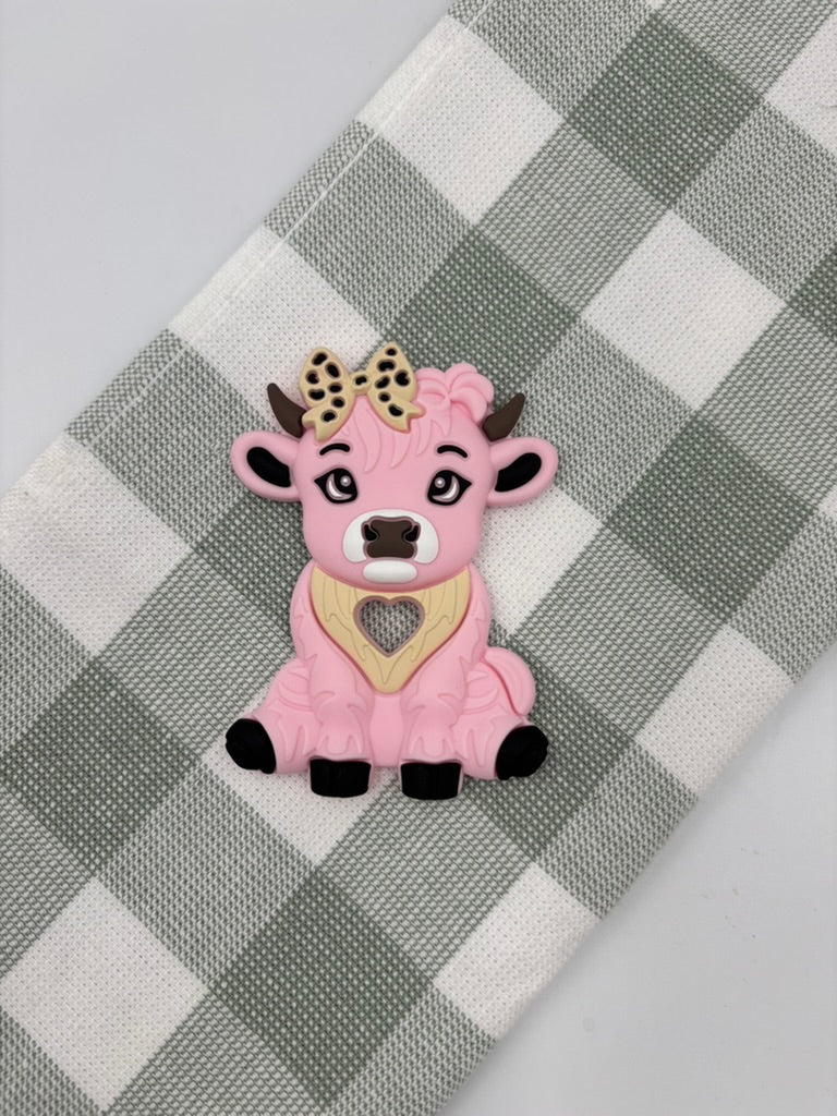 Pink Highland Cow Silicone Teether