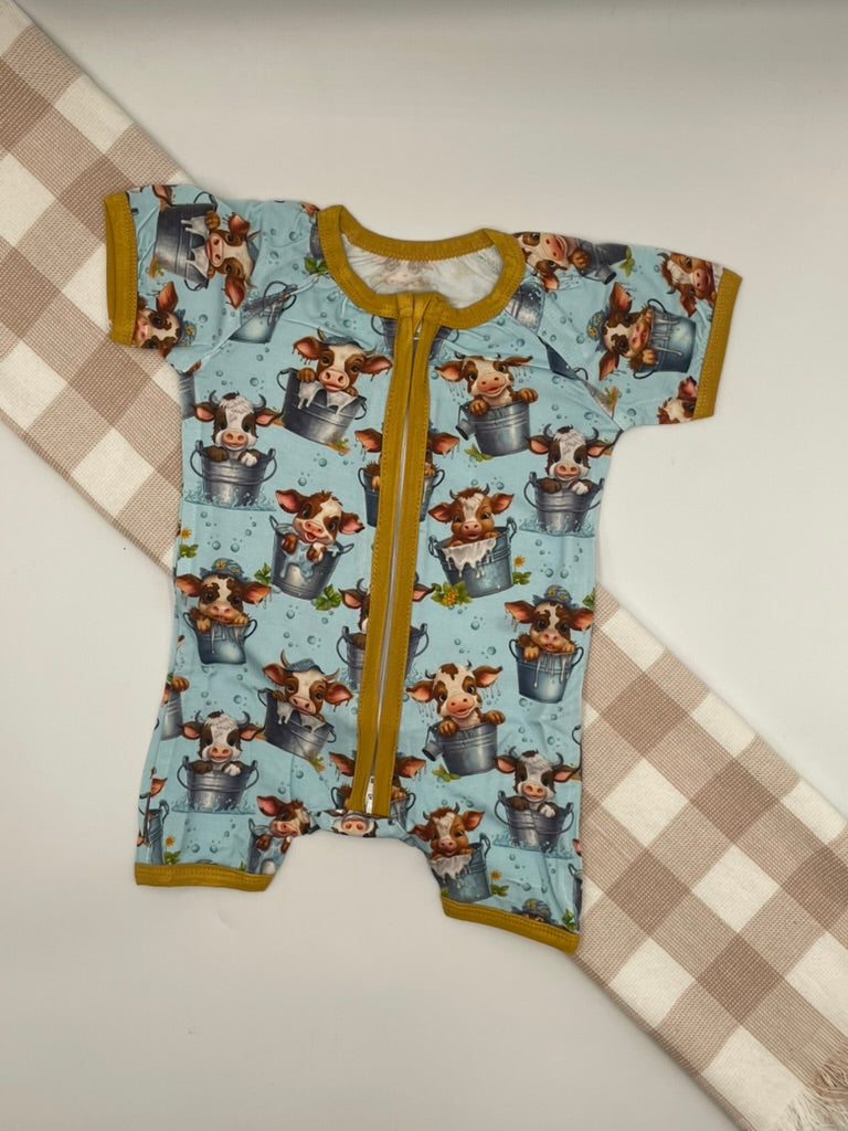 Organic Bamboo Romper | Cows in Bath