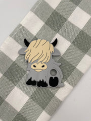 Highland Cow Silicone Teether Grey