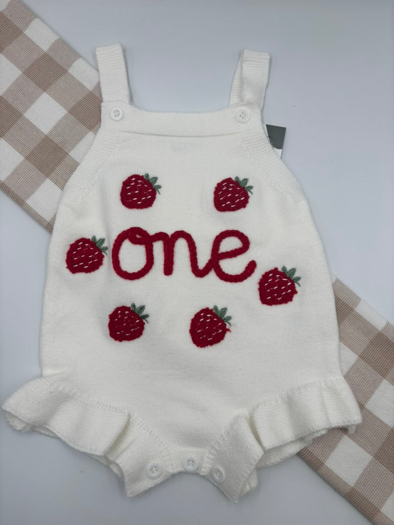 "One" Strawberries Romper