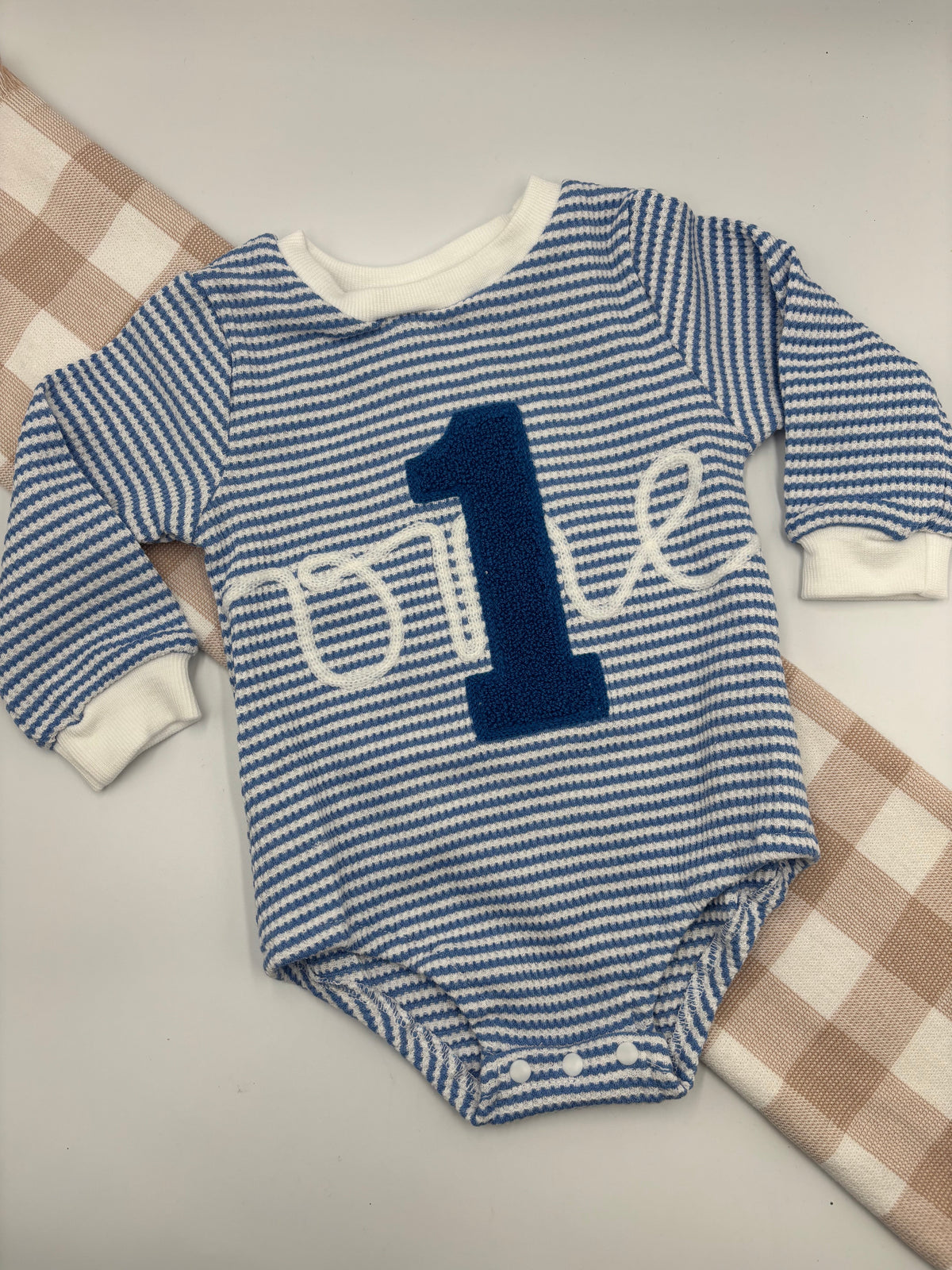 "One" Romper Blue Long Sleeves
