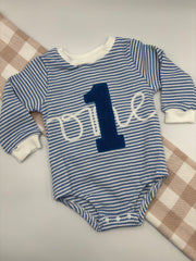 "One" Romper Blue Long Sleeves
