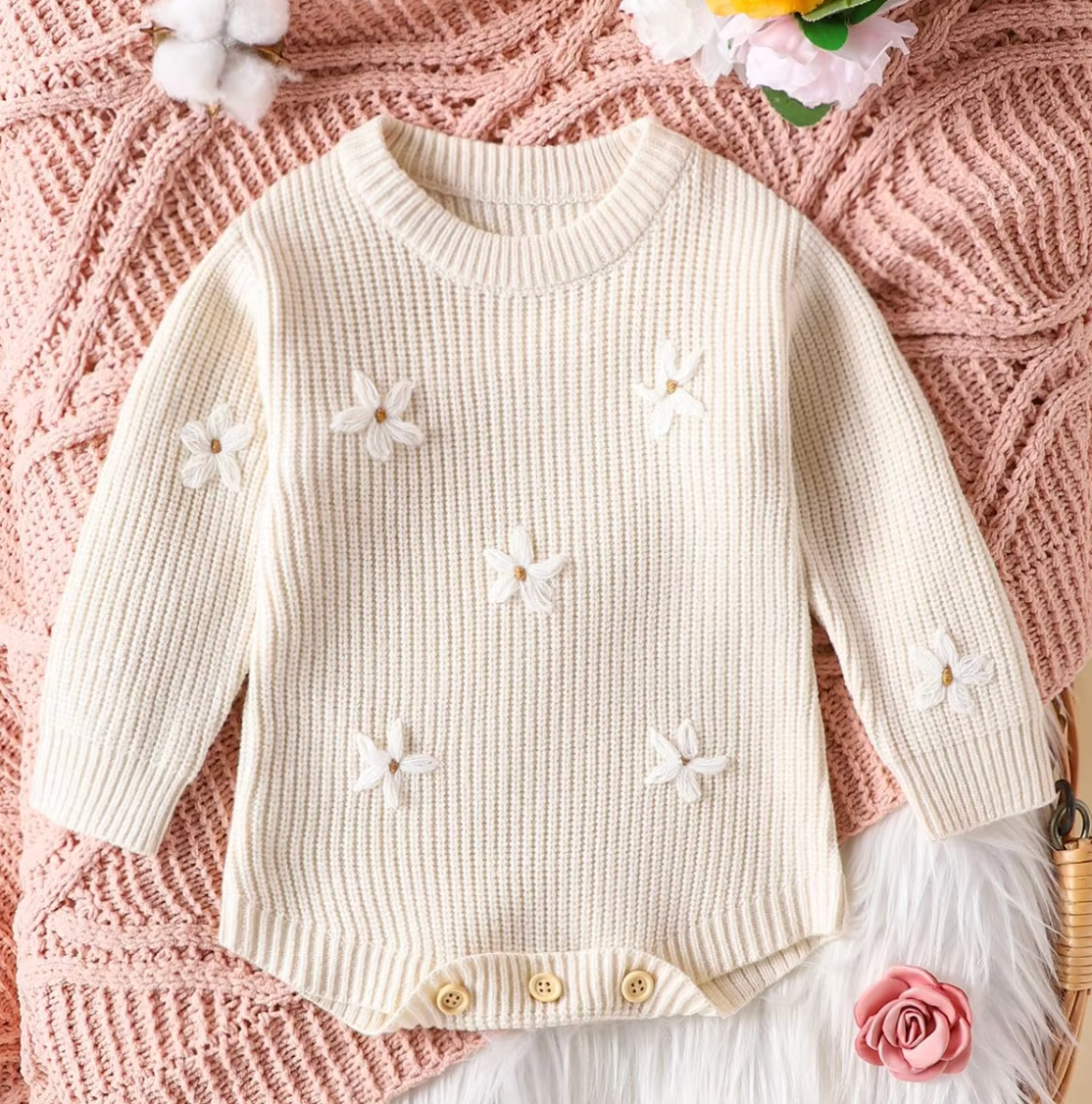 Cream Flower Romper